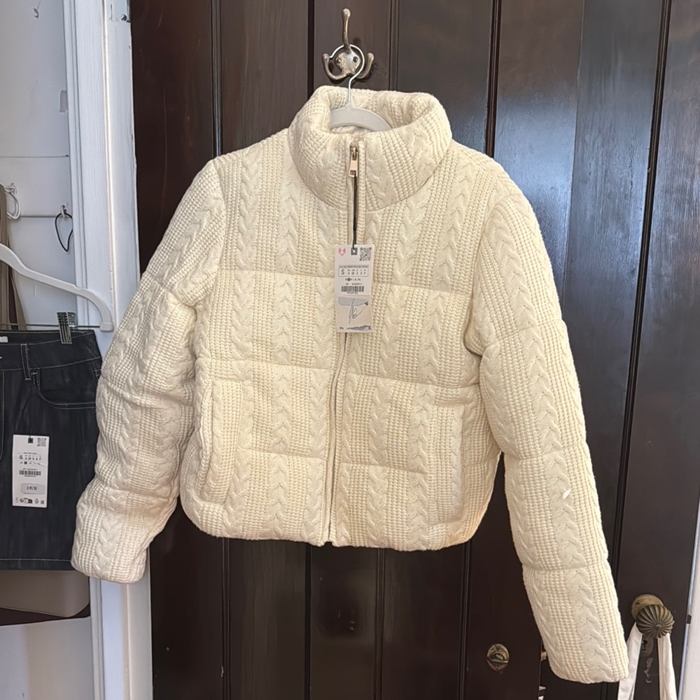 Zara Cream Knit Puffer Jacket